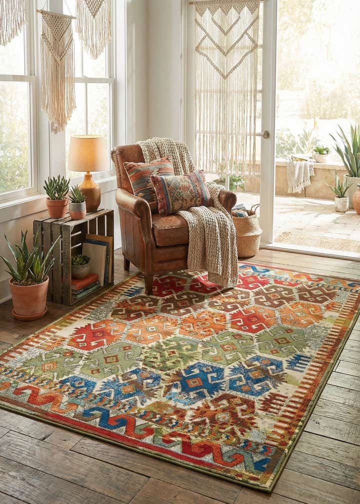 5' 3 x 8' Easy-Clean Southwestern Indoor / Outdoor Rug
