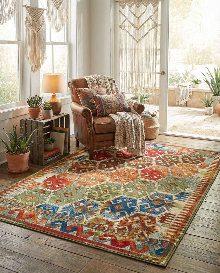 5' 3 x 8' Easy-Clean Southwestern Indoor / Outdoor Rug
