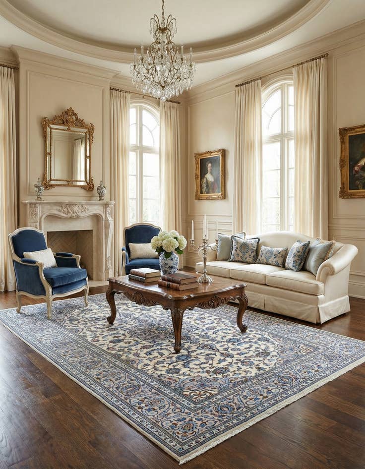 Detail image of  6' 6 x 10'  Hand Knotted Kashan Persian Wool Rug