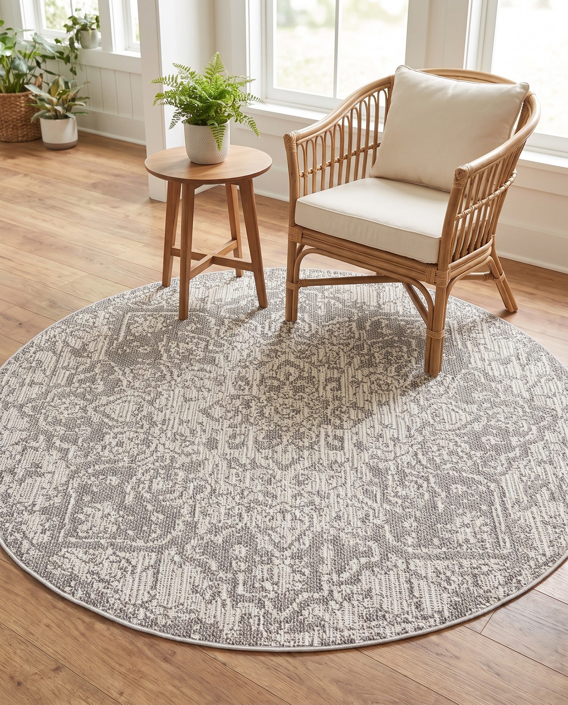 5' 3 x 5' 3 Easy-Clean Traditional Indoor / Outdoor Round Rug