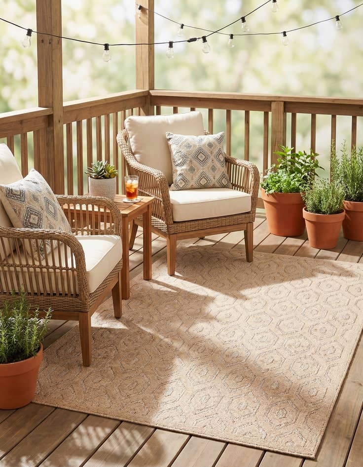 Detail image of 5' 3 x 8'  Washable Trellis Textured Indoor / Outdoor Rug