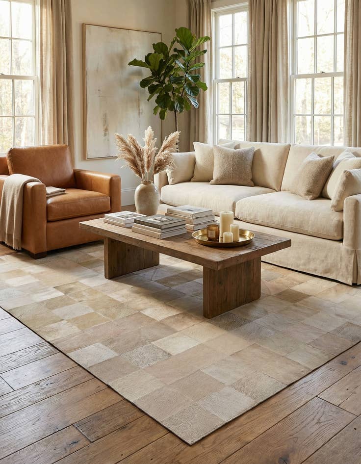 Detail image of 5' 2 x 7' 10 Cowhide Leather Rug