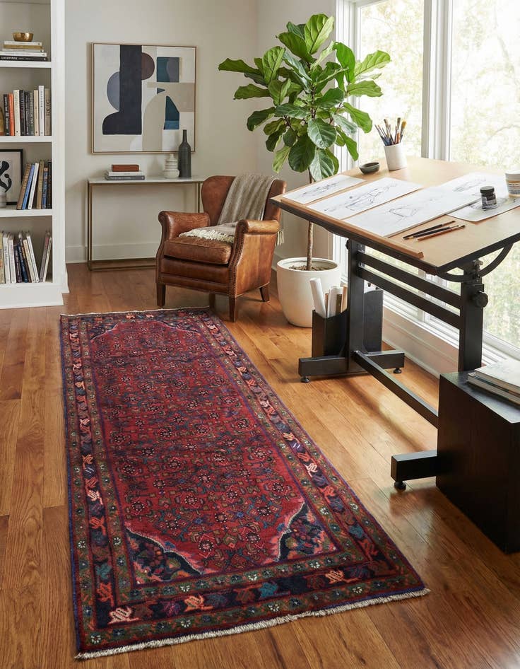 Detail image of 3' 10 x 9' 9 Hand Knotted Hossainabad Persian Wool Runner Rug