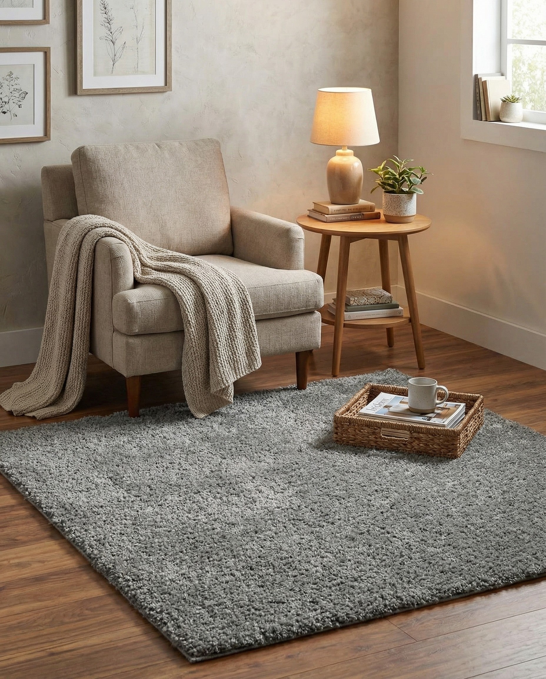  4' x 4' Soft Solid Shag Square Rug