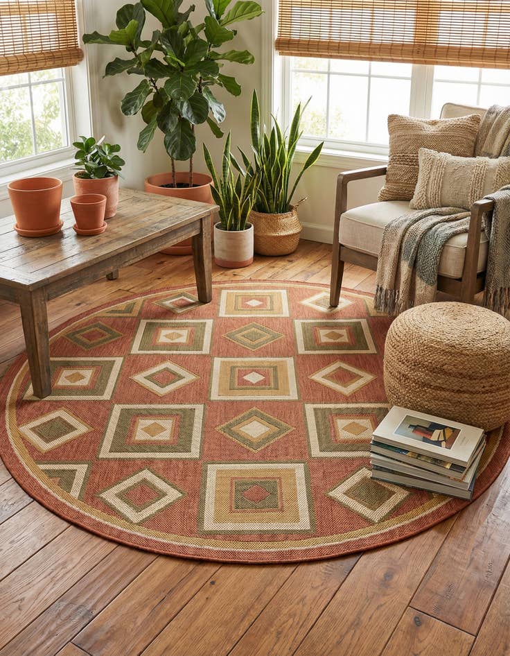 Detail image of 7' 10 x 7' 10  Washable Baja Indoor / Outdoor Round Rug