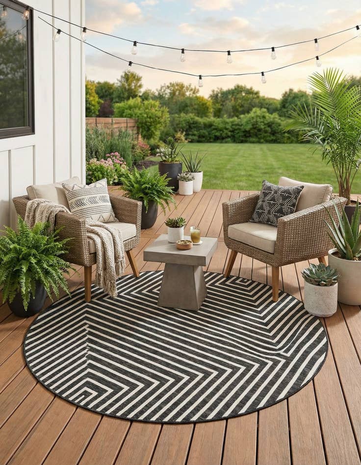 Detail image of 7' 10 x 7' 10 Easy-Clean Modern Indoor / Outdoor Round Rug