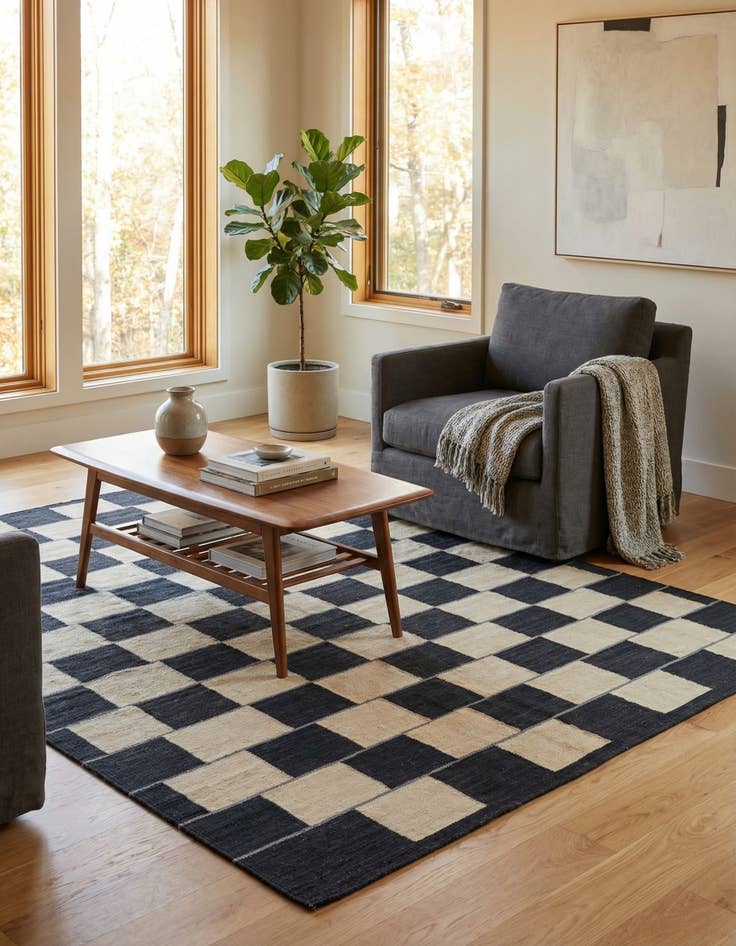 Detail image of 5' x 6' 5  Hand Woven Kilim Modern Wool Square Rug