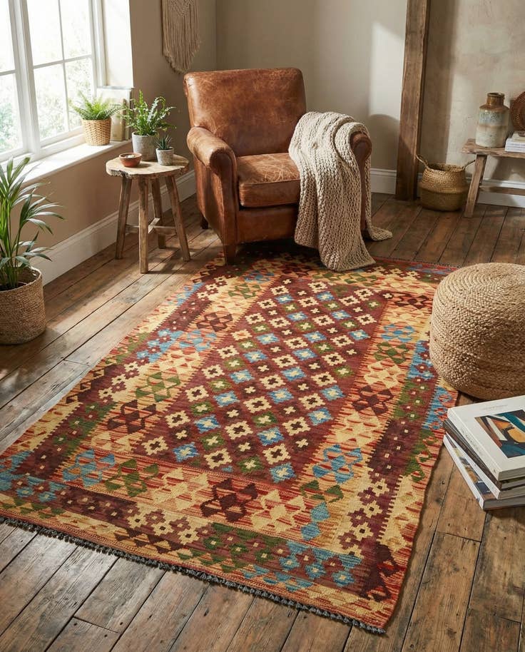 Detail image of 3' 5 x 6' 6 Hand Woven Kilim Maymana Wool Rug