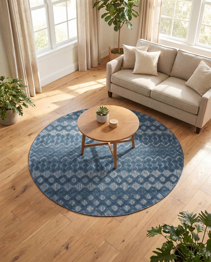 Detail image of 5' 3 x 5' 3 Easy-Clean Trellis Textured Indoor / Outdoor Round Rug