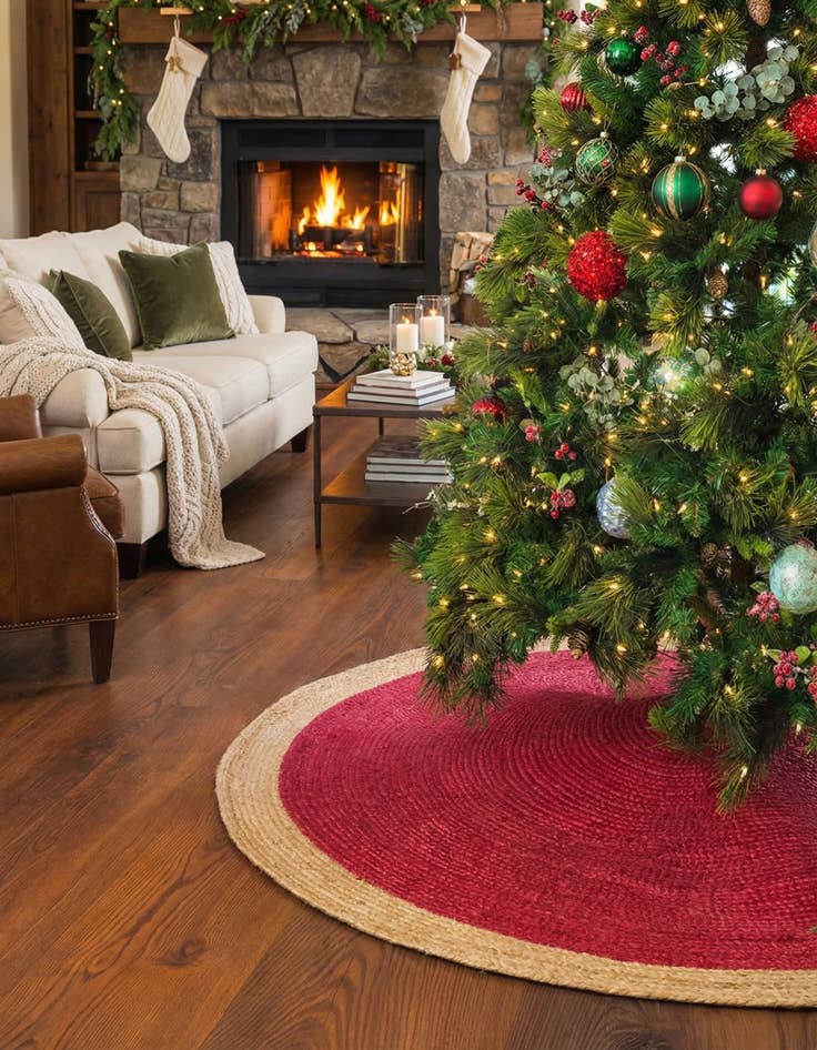 Detail image of  5' 1 x 5' 1  Hand Braided Christmas Tree Skirt