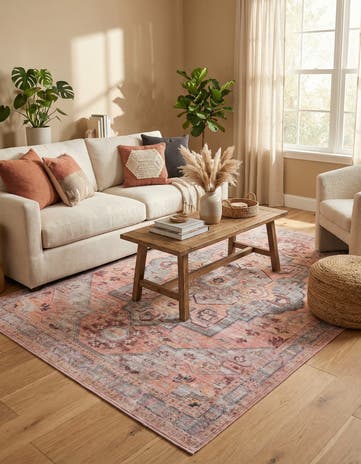 Apricot and pink Washable Mangata Rug