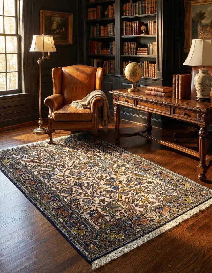 Detail image of  3' 4 x 5' 7  Hand Knotted Qom Persian Rug