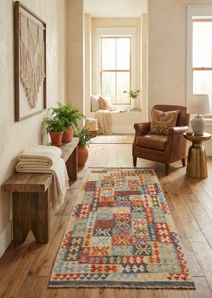 3' 6 x 6' 6 Hand Woven Kilim Maymana Wool Rug