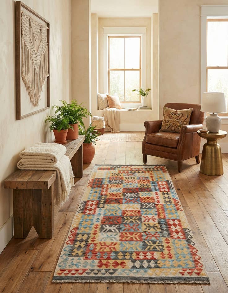 Detail image of 3' 6 x 6' 6 Hand Woven Kilim Maymana Wool Rug