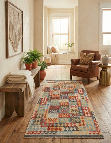 3' 6 x 6' 6 Hand Woven Kilim Maymana Wool Rug