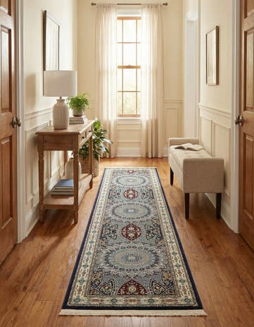 Navy Blue Nain Design Runner Rug