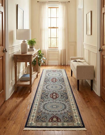 Navy Blue Nain Design Runner Rug