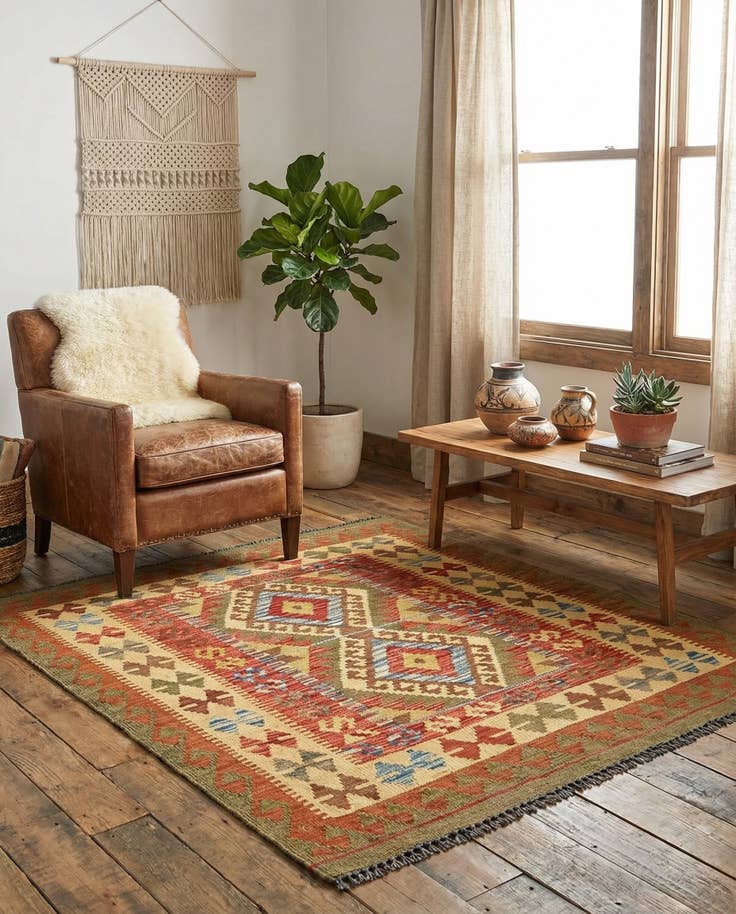 Detail image of 3' 2 x 3' 8 Hand Woven Kilim Maymana Wool Square Rug