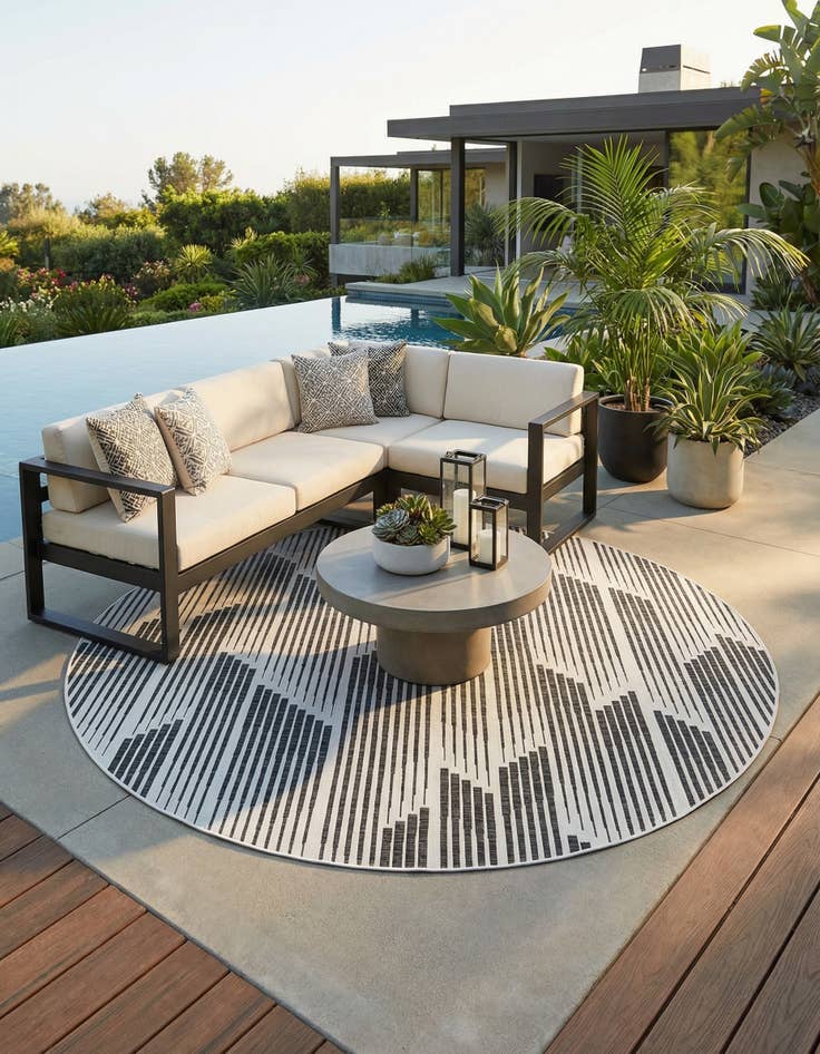 Detail image of 12' x 12'  Washable Modern Indoor / Outdoor Round Rug