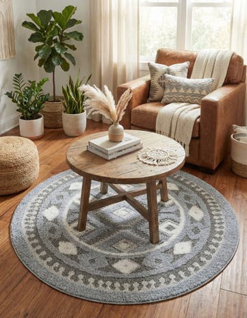 Gray Boho Round Rug