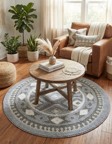 Gray Boho Round Rug