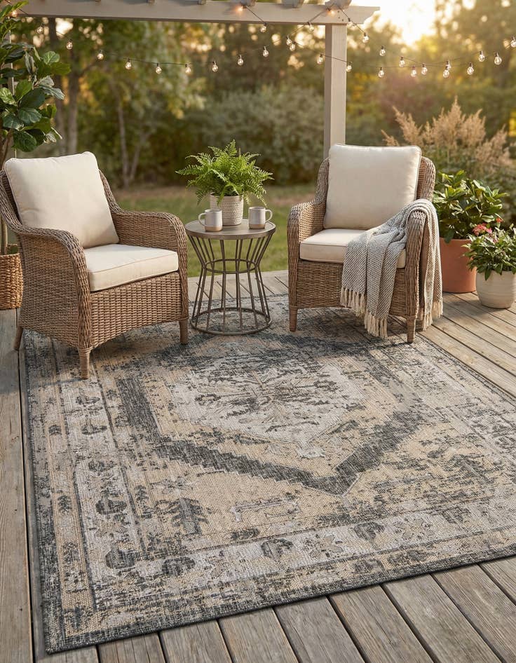 Detail image of  7' x 10'  Washable Traditional Indoor / Outdoor Rug