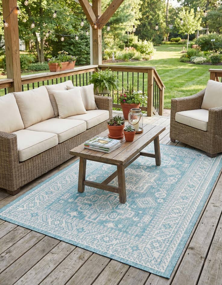 Detail image of 5' 3 x 8'  Washable Aztec Indoor / Outdoor Rug