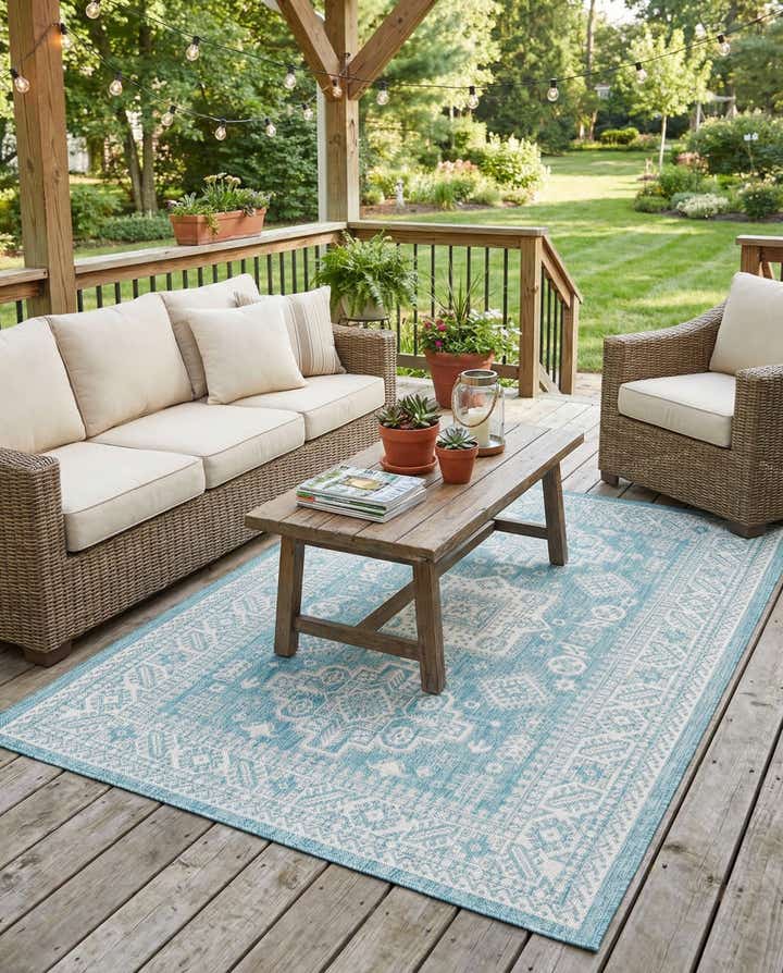 5' 3 x 8' Easy-Clean Aztec Indoor / Outdoor Rug