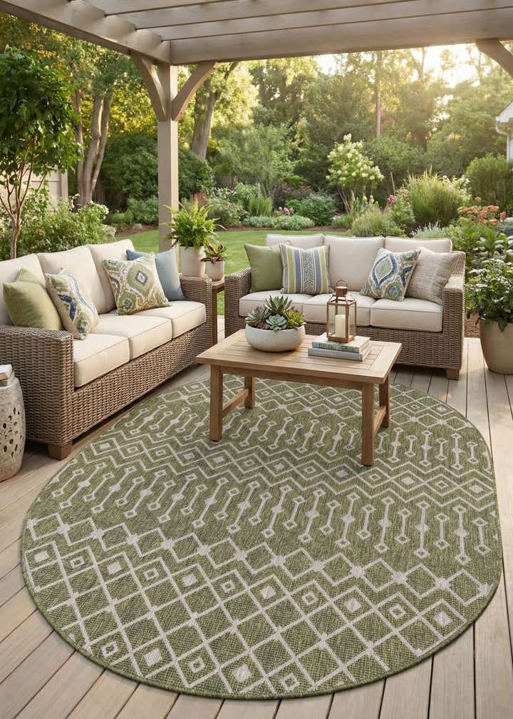 7' 10 x 10' Easy-Clean Trellis Indoor / Outdoor Oval Rug
