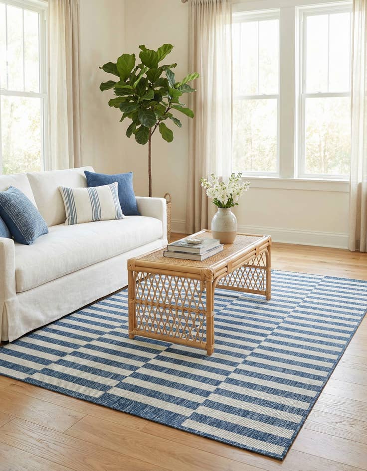 Detail image of 5' 3 x 7'  Washable Striped Indoor / Outdoor Rug