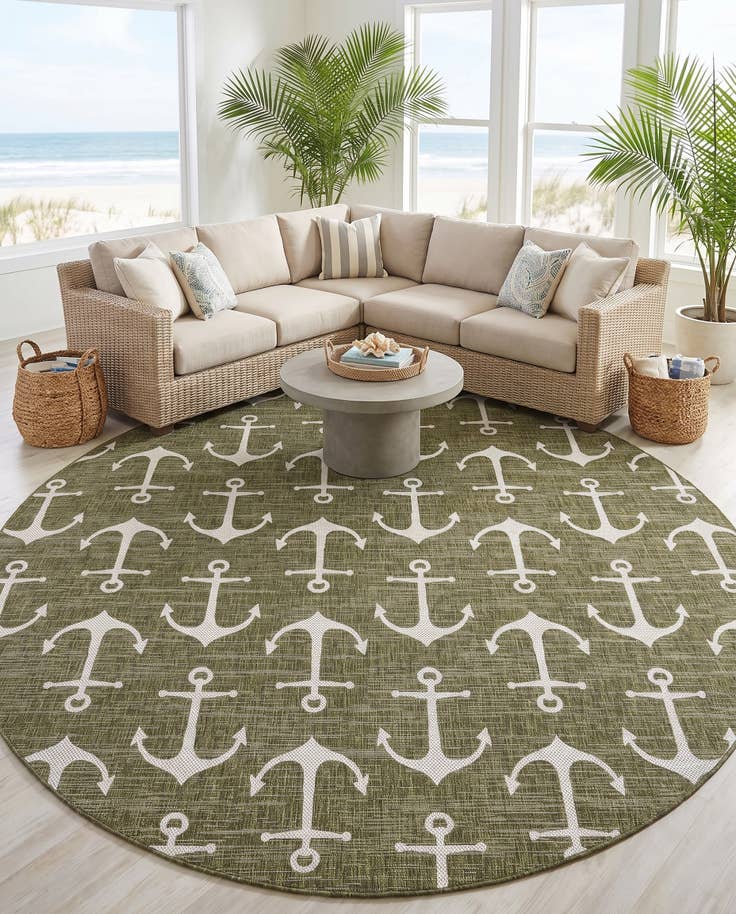Detail image of 10' x 10' Easy-Clean Coastal Indoor / Outdoor Round Rug
