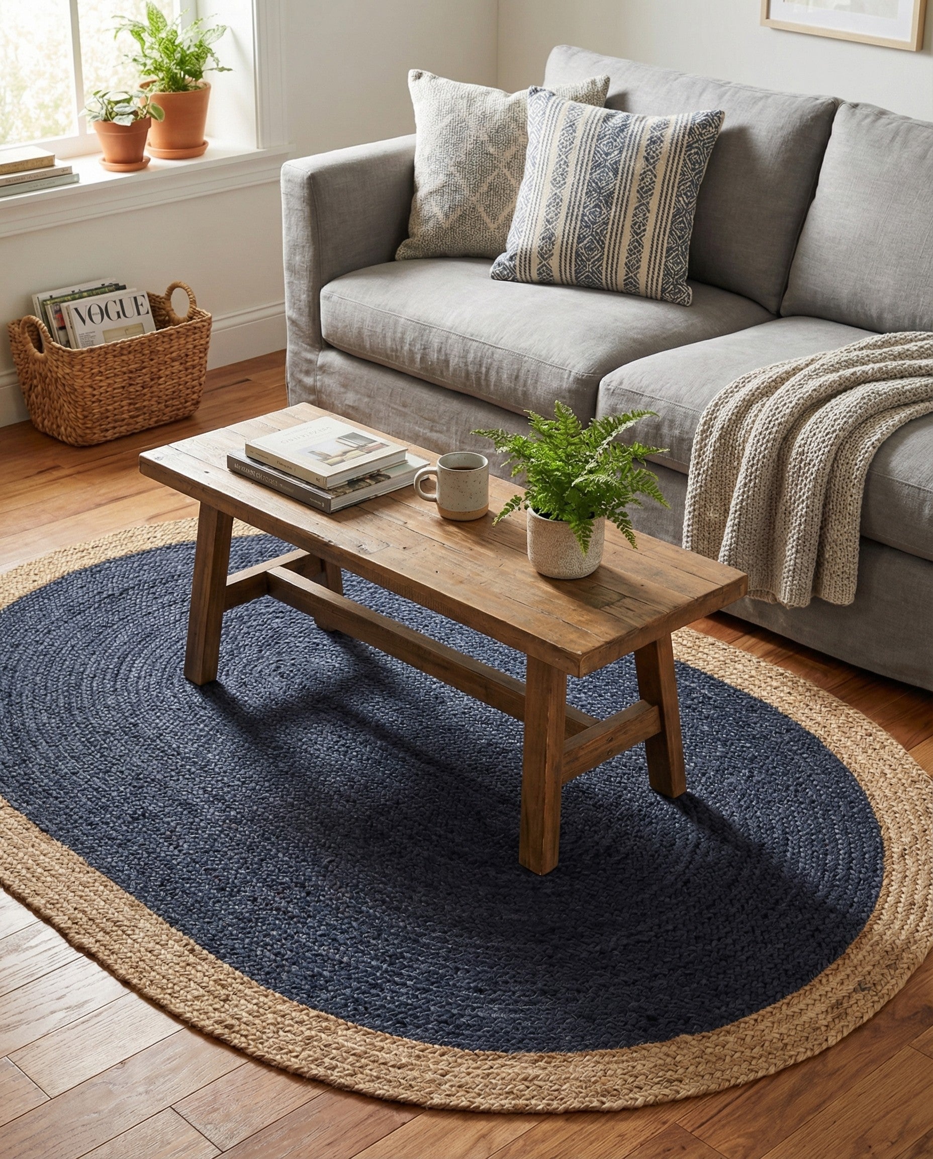  5' 1 x 8'  Hand Braided Jute Oval Rug