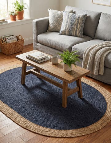 Navy Blue Fait main Braided Jute Tapis Ovale