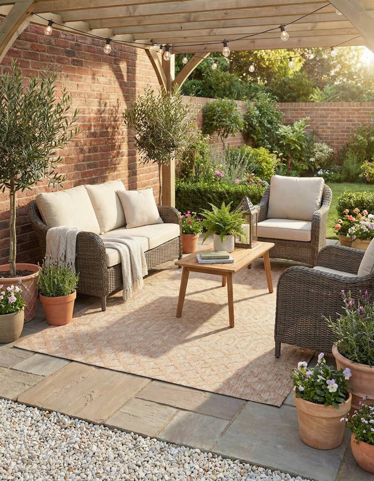 Detail image of  5' 3 x 8'  Washable Trellis Textured Indoor / Outdoor Rug