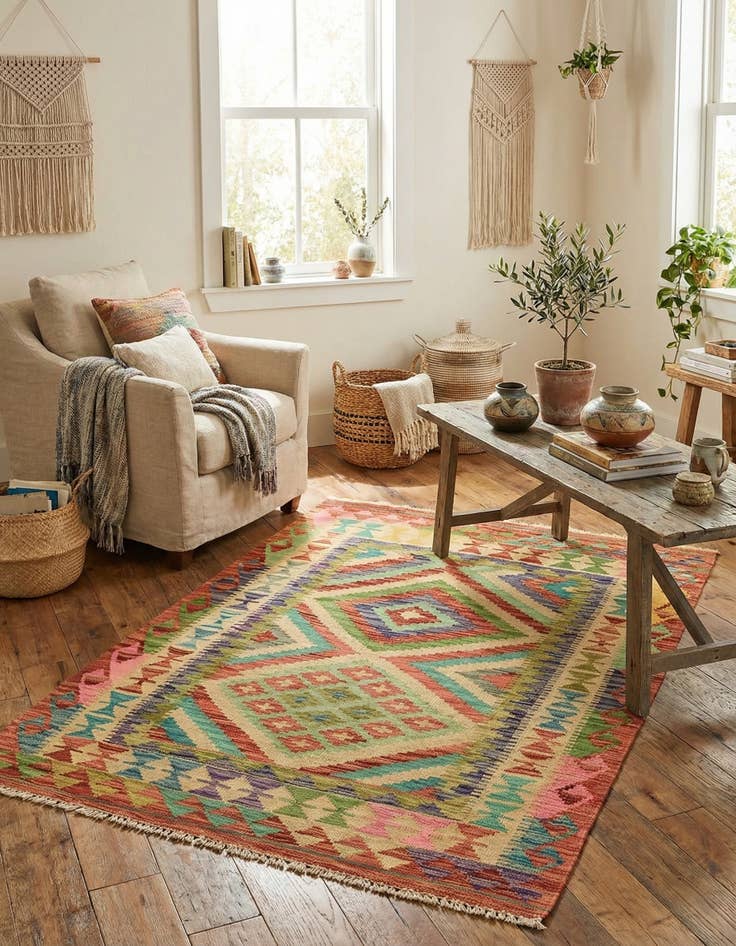 Detail image of 3' 6 x 4' 9  Hand Woven Kilim Maymana Wool Rug