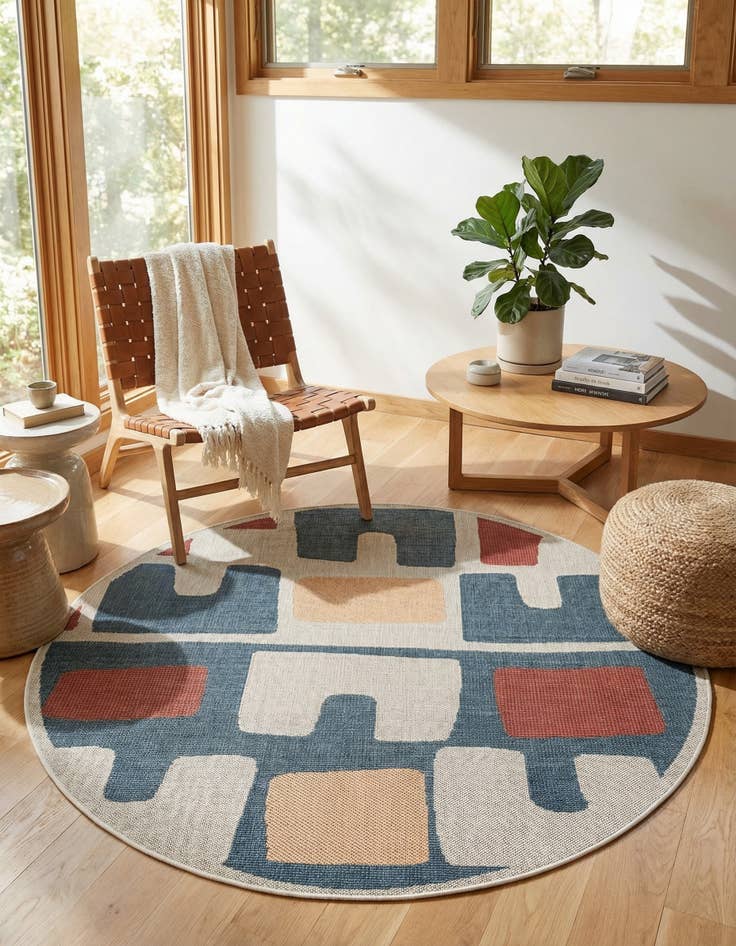 Detail image of 6' 1 x 6' 1  Washable Baja Indoor / Outdoor Round Rug
