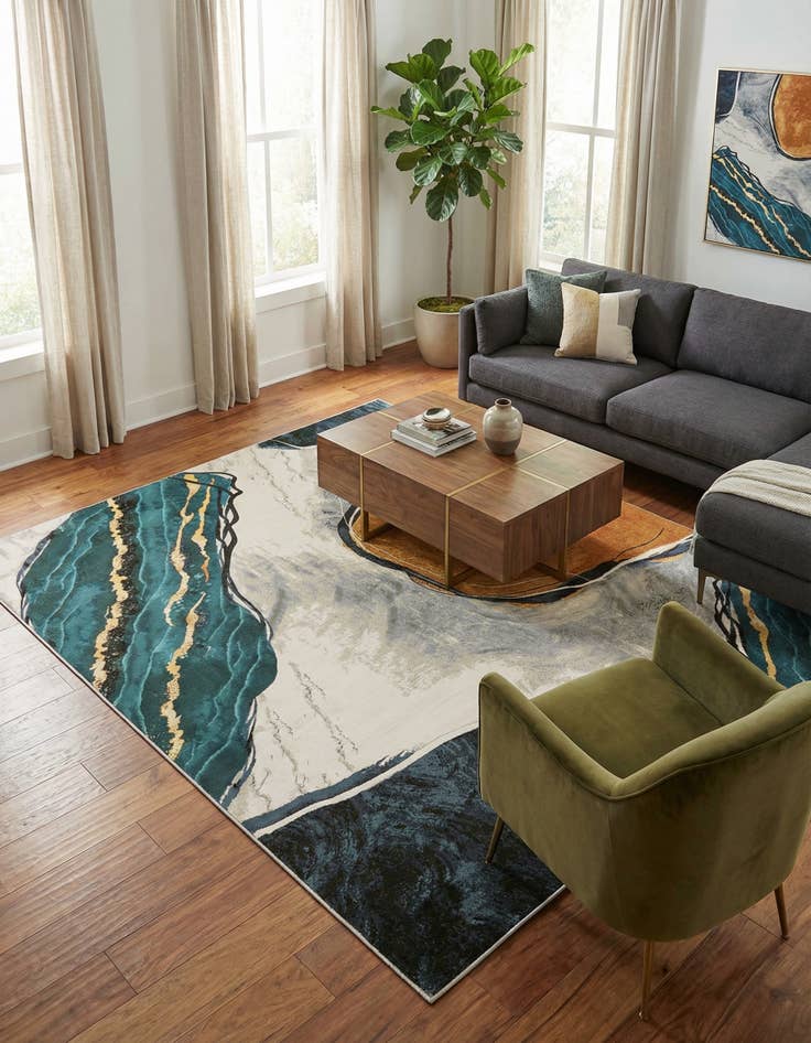 Detail image of  9' x 12'  Washable Modern Indoor / Outdoor Rug