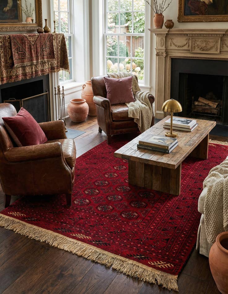 Detail image of 4' 1 x 6' 6 Hand Knotted Afghan Akhche Wool Rug