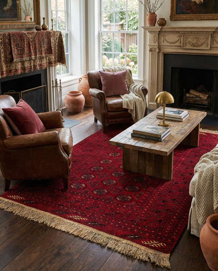 4' 1 x 6' 6 Hand Knotted Afghan Akhche Wool Rug