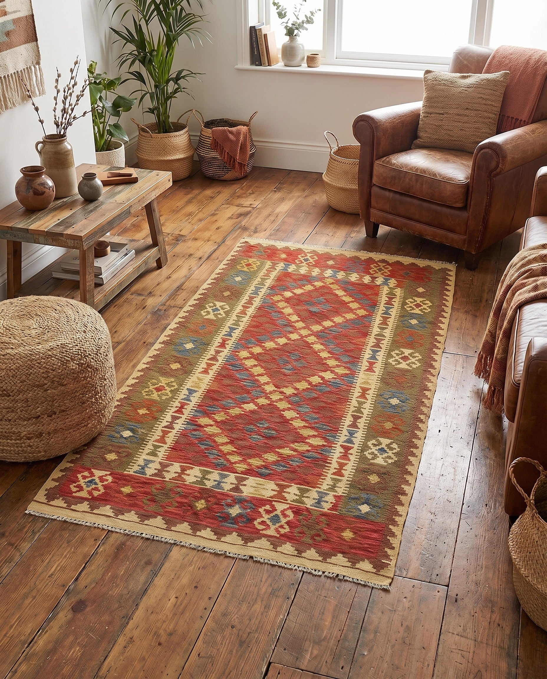 3' 3 x 6' 3 Hand Woven Kilim Maymana Wool Rug