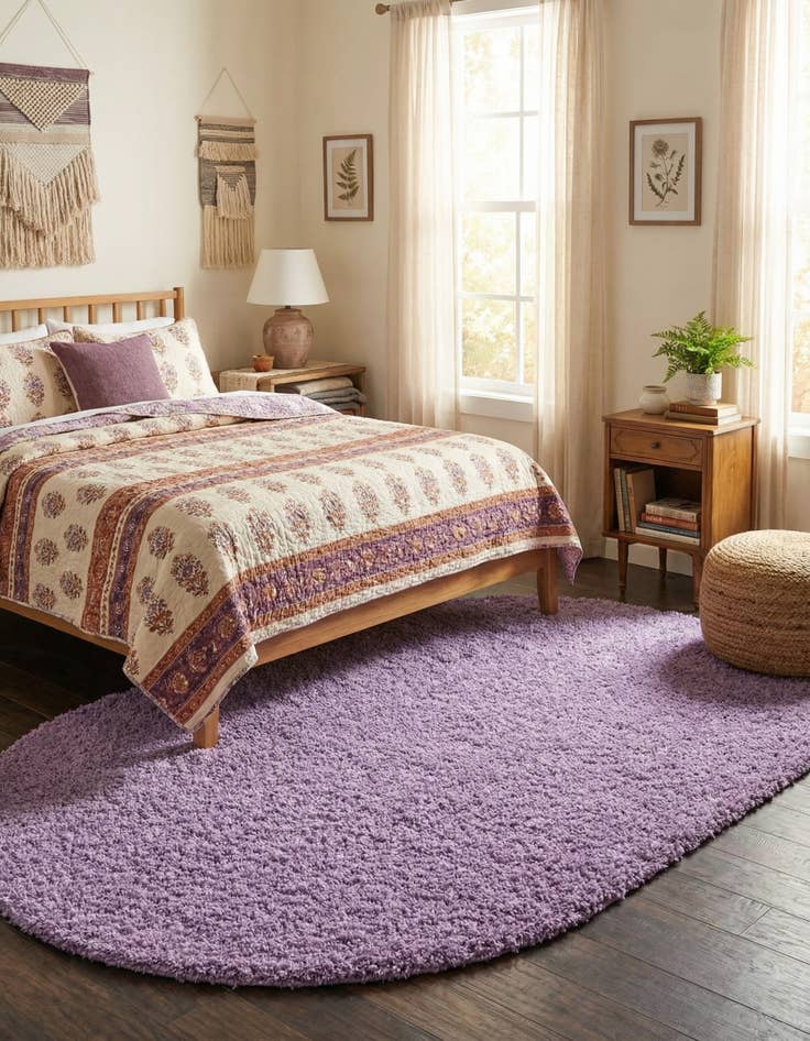 Detail image of  5' 3 x 8' Solid Shag Oval Rug