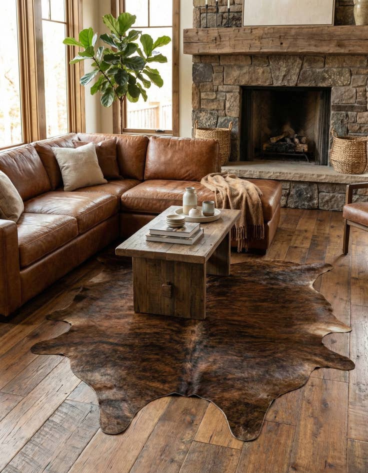 Detail image of 5' 8 x 6' 2 Cowhide Leather Square Rug