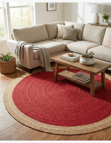 Red Handmade Braided Jute Round Rug
