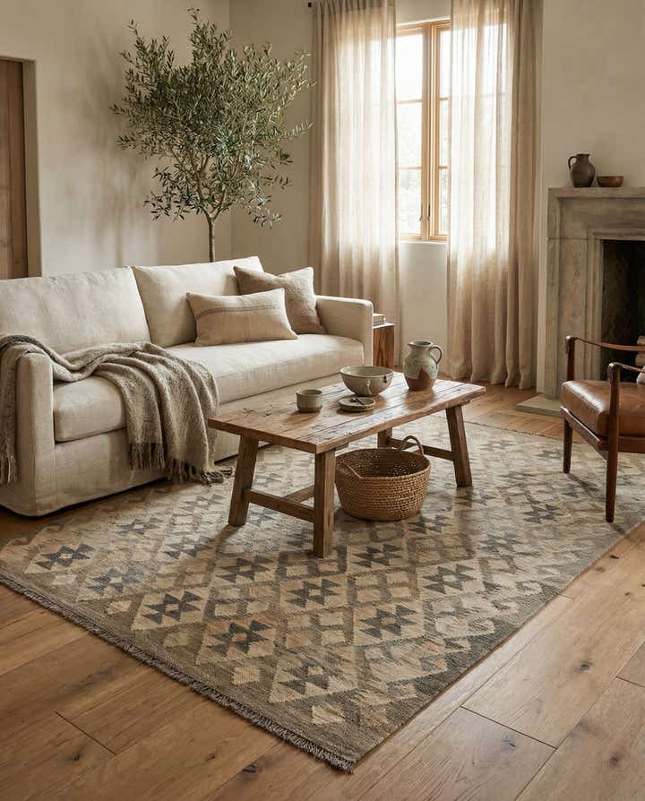 4' 3 x 6' Hand Woven Kilim Maymana Wool Rug