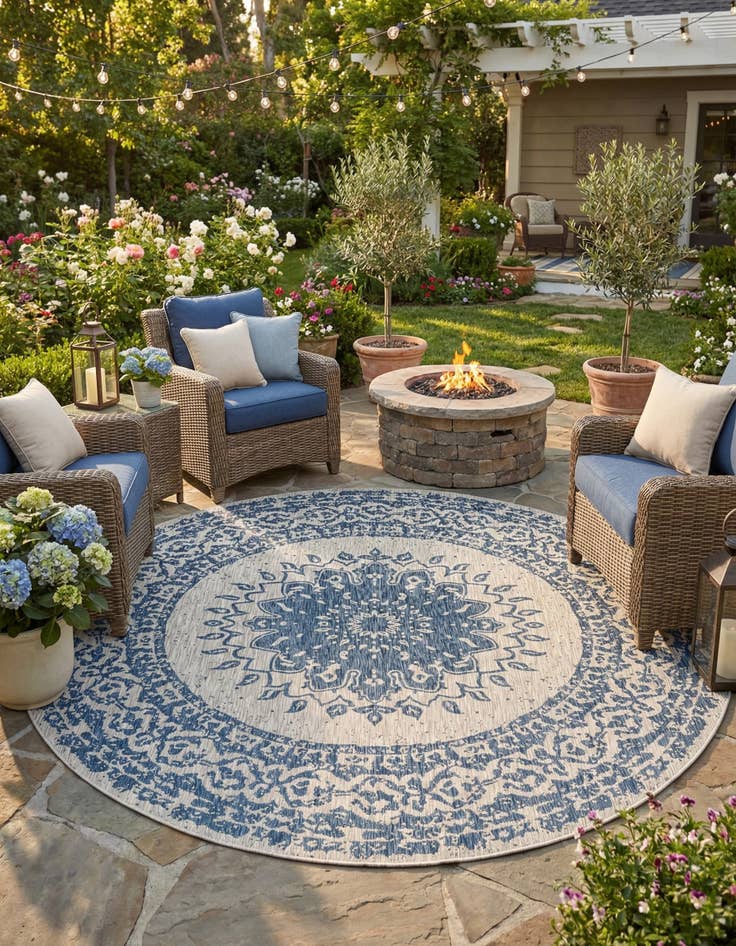Detail image of 13' x 13' Easy-Clean Traditional Indoor / Outdoor Round Rug