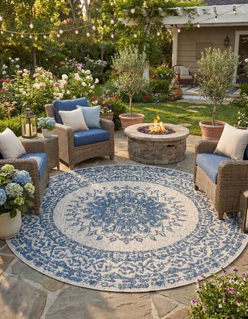 13' x 13' Easy-Clean Traditional Indoor / Outdoor Round Rug