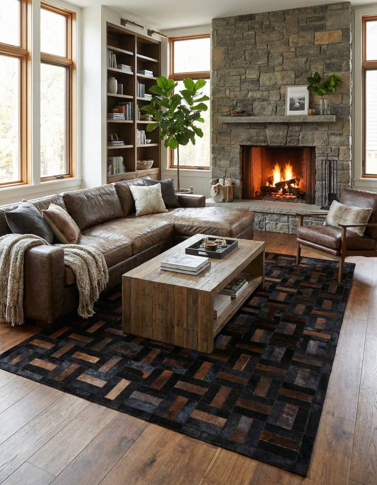 Detail image of  5' 3 x 8' Cowhide - Patchwork Rug