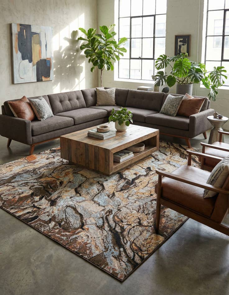 Detail image of 10' x 10'  Washable Modern Indoor / Outdoor Square Rug