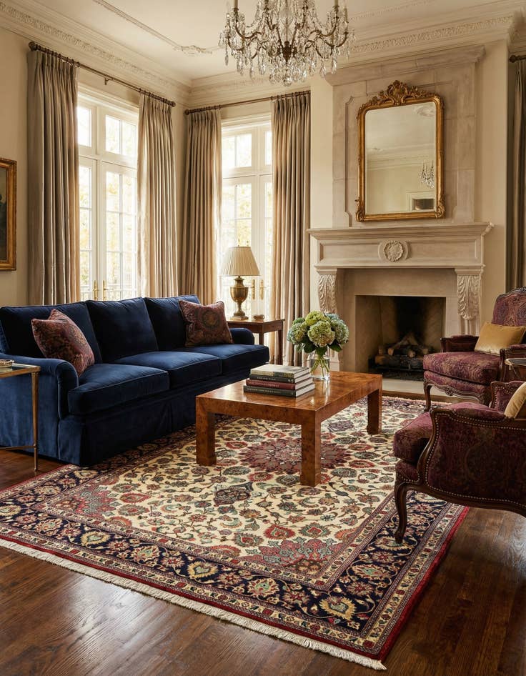 Detail image of  6' 9 x 9' 8  Hand Knotted Qom Persian Rug