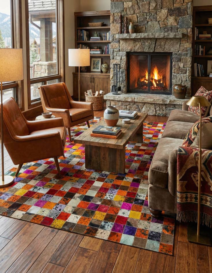 Detail image of  5' 1 x 7' 11 Cowhide - Patchwork Rug